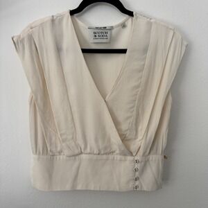 SCOTCH & SODA Sleeveless Wrap Top Womens Small Ivory Blouse Draped Viscose Light